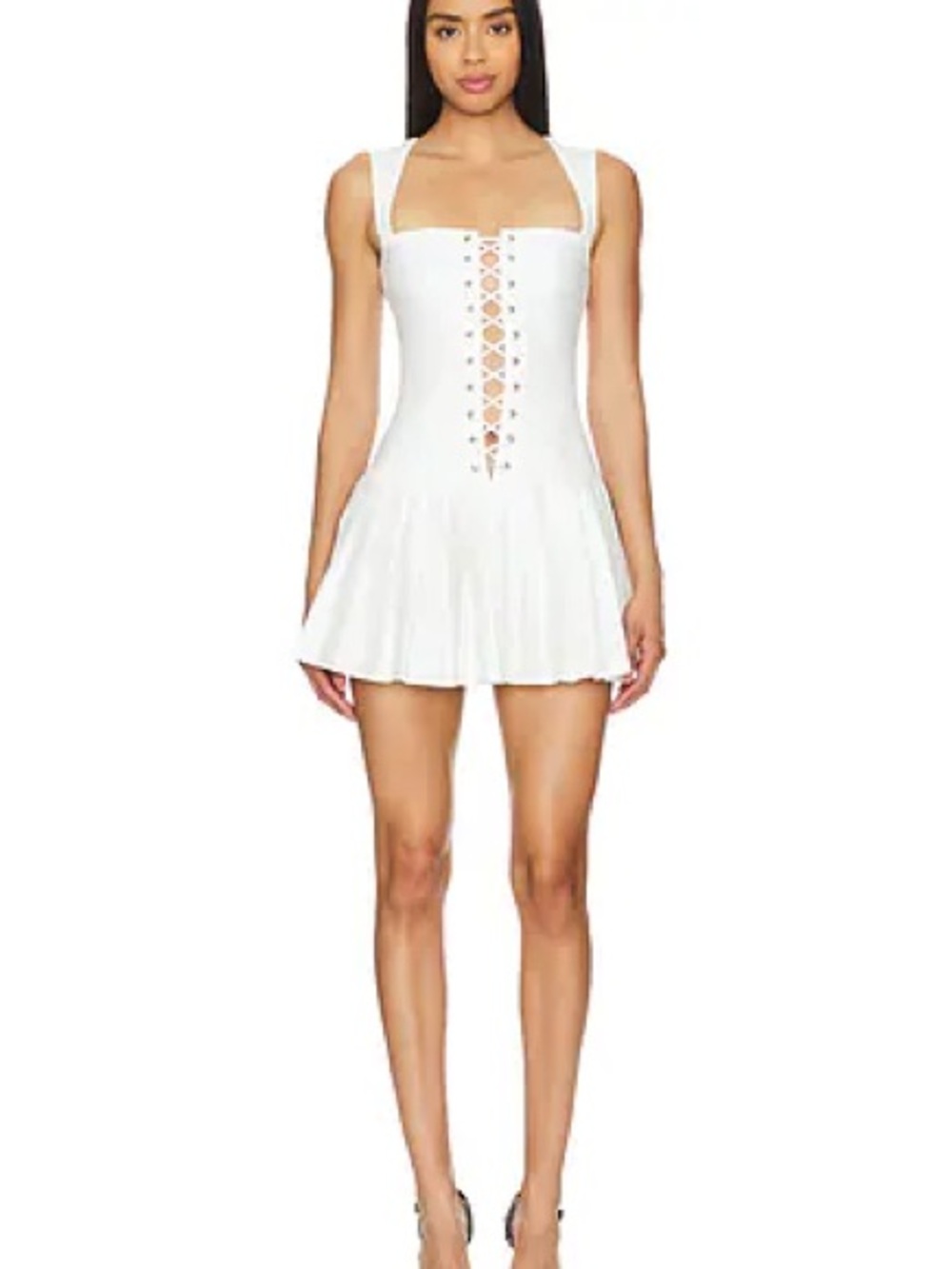 White Lace-Up Pleated Mini Dress - Women